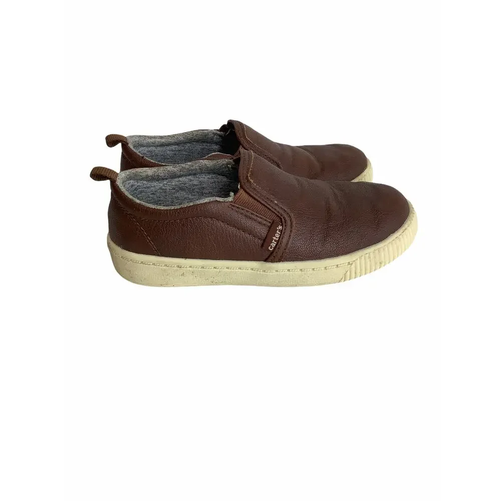 Carter's Boys Brown Faux Leather Slip On Loafers Kid's Youth Size 12